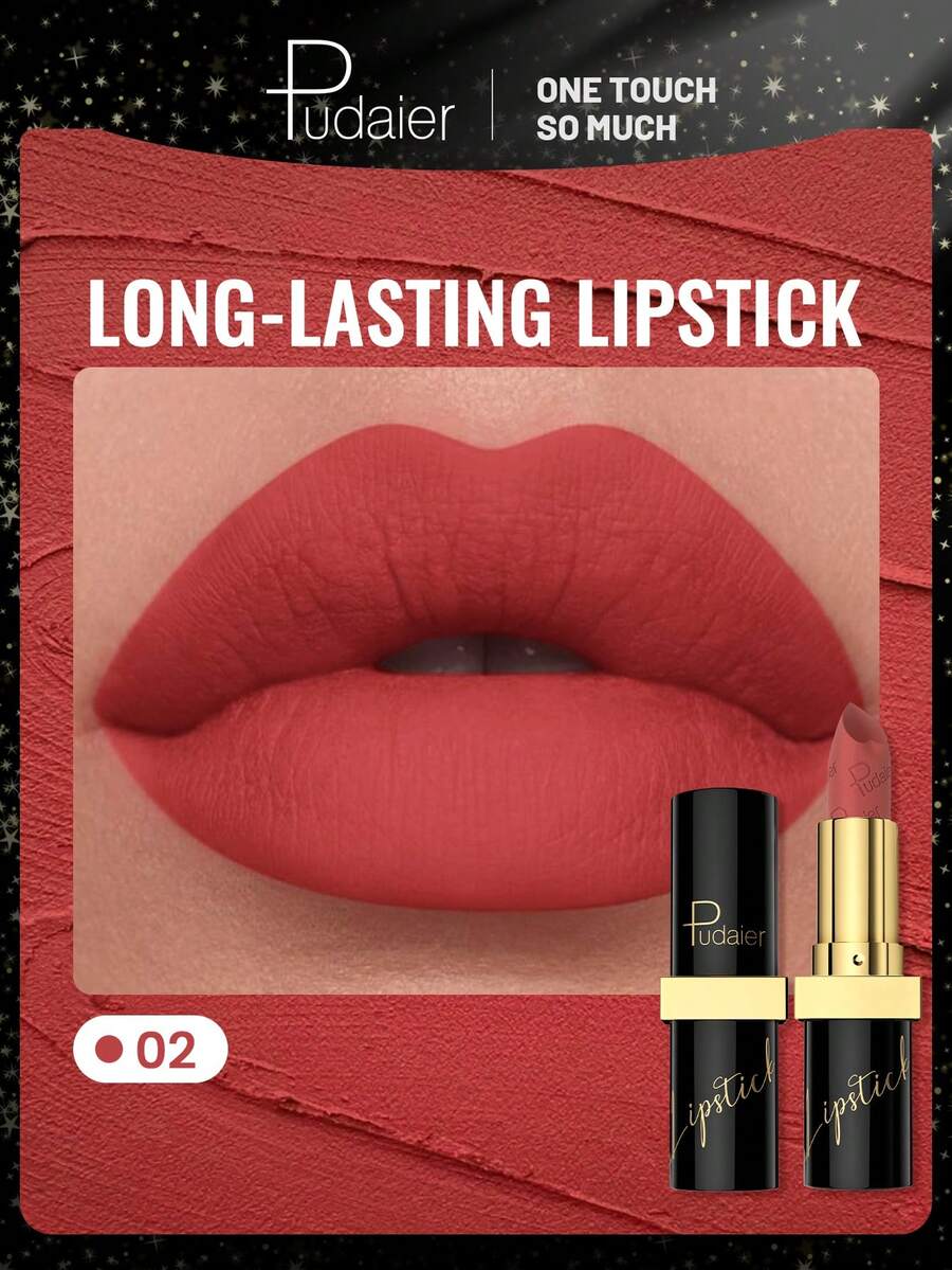 Pudaier Barra de labios mate de terciopelo - No pegajosa, con textura de brillo de labios, resistente al agua, de larga duración de 24 horas, no manchante, apta para todo tipo de pieles. - #02 - Ver 1
