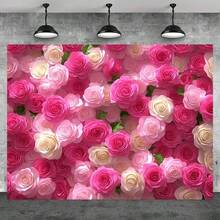 1pc Pink Rose Flower Photography Backdrop, Polyester Decoration For Valentine's Day, Wedding, Party - Multicolor - View 3