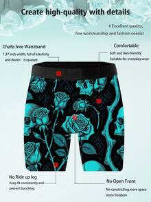 1 Pack Of Playful And Cute Casual Men's Boxer Shorts, Featuring A Design Of Dark Blue, Skull, And Rose Patterns On Short Pants. Made Of Knitted Fabric. Valentine's Day Creative Boxer Shorts, Breathable And Sweat-Wicking, Soft And Skin-Friendly. Perfect Gift For Boyfriends. Novelty Men's Shorts. - Multicolor - View 5