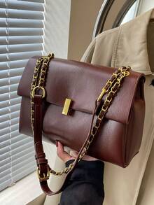 Bolso de tote de gran capacidad, bolso minimalista de debajo del brazo, nuevo bolso cruzado de hombro con cadena, bolso de viaje retro de moda - Marrón - Ver 9