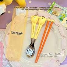 3pcs Stainless Steel Cutlery Set (Knife, Fork, Chopsticks) With Storage Box, Featuring Cute Kuromi, My Melody And Cinnamon Roll Designs By Sanrio Hello Kitty. Suitable For Family Dining, Picnics, School Supplies, Lunch Box Accessories, Office Supplies. Includes Chopsticks, Spoon And Fork. Perfect Gift (Official Licensed Product). Adorable Cartoon Stainless Steel Portable Cutlery Set, Suitable For Children, Students And Outdoor Travel.