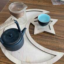1pc Wooden Decorative Tray With Crescent Moon And Star Pattern, Suitable For Eid Al-Fitr DIY Decor, Ideal For Home Celebration, Party, And Dessert Table Centerpiece (Style Randomly Sent)