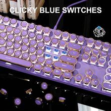 MageGee Typewriter Mechanical Gaming Keyboard, Retro Black Punk Round Keycaps RGB Rainbow Backlit Wired Keyboards For Laptop  PC Gamer, With Magnetic Wrist Rest - Blue Switch - Màu tím - Xem 2