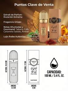 Perfume Tobacco Unisex Extrait de Parfum 100 ml Alta Concentración | Fragancia Ahumada Gourmand de Tabaco Árabe | Notas Intensas de Tabaco, Café Tostado, Caramelo Salado, Ámbar, Azafrán y Rosa | Aroma Oriental Amaderado de Fijación Prolongada | Perfumería de Gama Alta Inspiración Árabe | Ideal para Hombre y Mujer | Frasco Metálico Elegante con Diseño Detallado | Opción Preferida por Aficionados a la Perfumería | Uso Nocturno y Climas Frescos | Experiencia Olfativa Profunda, Cálida y Sofisticada | Perfecto para Colección Personal o Regalo Especial - ábaco árabe - Ver 5