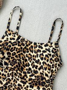 2026 Women's Fashionable Sexy One-Piece Swimsuit, Featuring Shallow Yellow Leopard Print, Spaghetti Straps, Side Tie Design, Suitable For Summer Vacation And Beach Getaway - Light Yellow Leopard Print - View 4