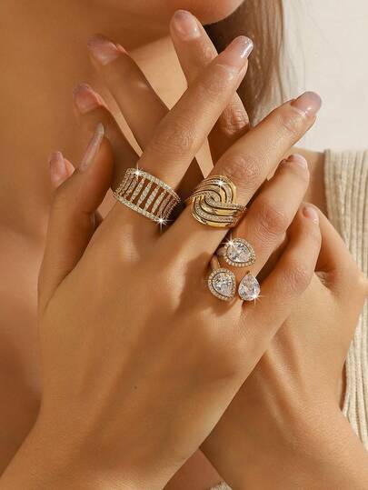 Adjustable Rhinestone Ring For Women, Zirconia Jewelry With High-End Vibe, Versatile Hand Accessory
