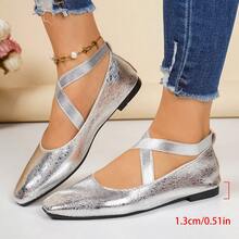 Women's Retro Ballet Style Pointed Toe Shoes, Criss-Cross Strap Versatile Shallow Soft Bottom Casual Loafers - Silver - View 6