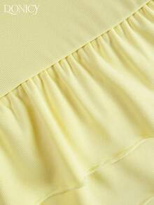 DONICY Women's Light Yellow Collar Pearl Button Ruffled Dress Valentine Outfits For Women Summer Dresses For Women Going Out Tops