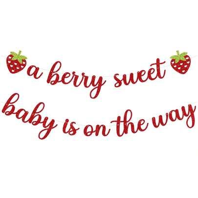 1 Set Paper Strawberry Baby Shower Decorations, Glitter Red Berry Sweet Baby On The Way Banner For Strawberry Party Decor, Berry First Birthday Party Supplies, Party Banner, Pennant