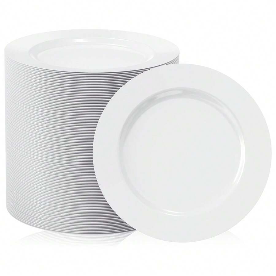 100Pcs 7 Inch White Heavy Duty Plastic Dessert Plates - Disposable Plates For Weddings, Parties & Daily Events - 白色 - 查看 1