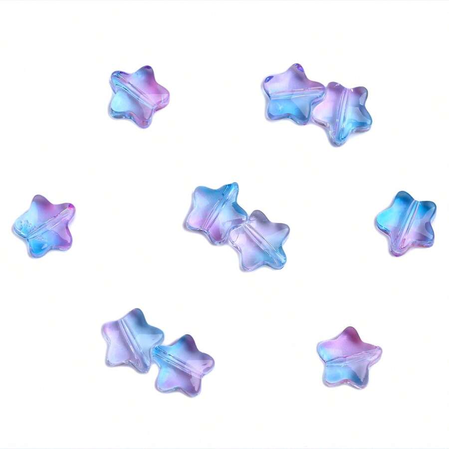 100pcs/Set 8mm Color Five-Pointed Star Glass Lampwork Beads Loose Spacer Beads For Jewelry Making DIY Handmade Bracelets Earrings Accessories - Blue Purple - View 1
