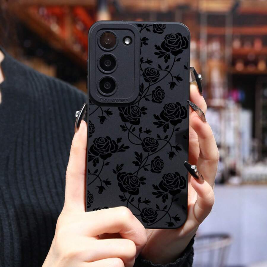 Estuche de Lujo para for for Galaxy S24 Ultra, S23 Plus, S22+, S21, S20 FE, S10, A72, A54 5G, A53, A52, A52S, A15, A14, A13, A12, A22, A21S, A51, A33, A32, A23 con Diseño Floral - Negro - Ver 1