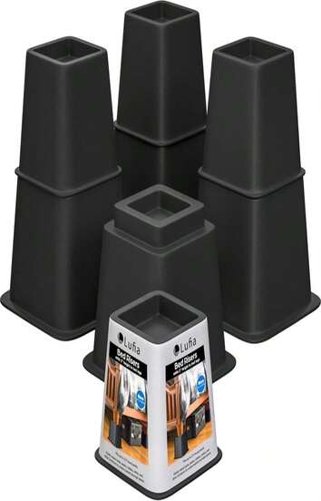 Lufia Bed Furniture Risers Heavy Duty, Stackable Bed Lifts Risers For Sofa, Table, Couch, Chair Or Desk, Set Of 4 Bed Lifts (Black, 6 Inch)