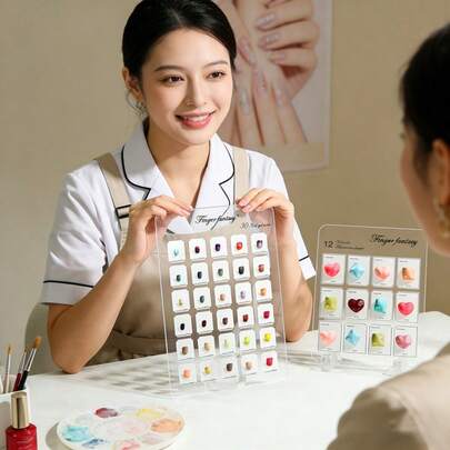 1张9/12/30色透明亚克力指甲油色卡，美甲UV凝胶和油性凝胶展示板，指甲油颜色测试样品卡，DIY指甲油调色盘，假指甲艺术支架