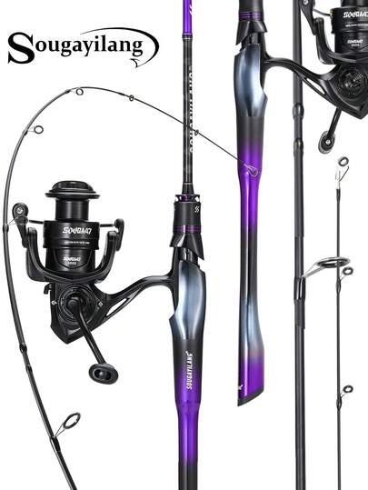 SOUGAYILANG 1 Set de equipo de pesca | 3 opciones de color | Caña de pescar ultraligera de fibra de carbono de 1.8M | Guías de cerámica | Serie 1000/2000 | Relación de engranajes 5.2:1 | Carrete de aluminio | Engranajes de aleación de zinc | Resistente al agua, apto para agua salada y dulce