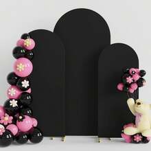 6ft, 6.6ft, 7.2ft Black Arch Backdrop, 2 Sides Spandex Stretch Fabric Arch Backdrop, Suitable For Birthday Party Wedding Arch Decor (Arch Frame Not Included, Only Fabric Backdrop) - Black - View 1