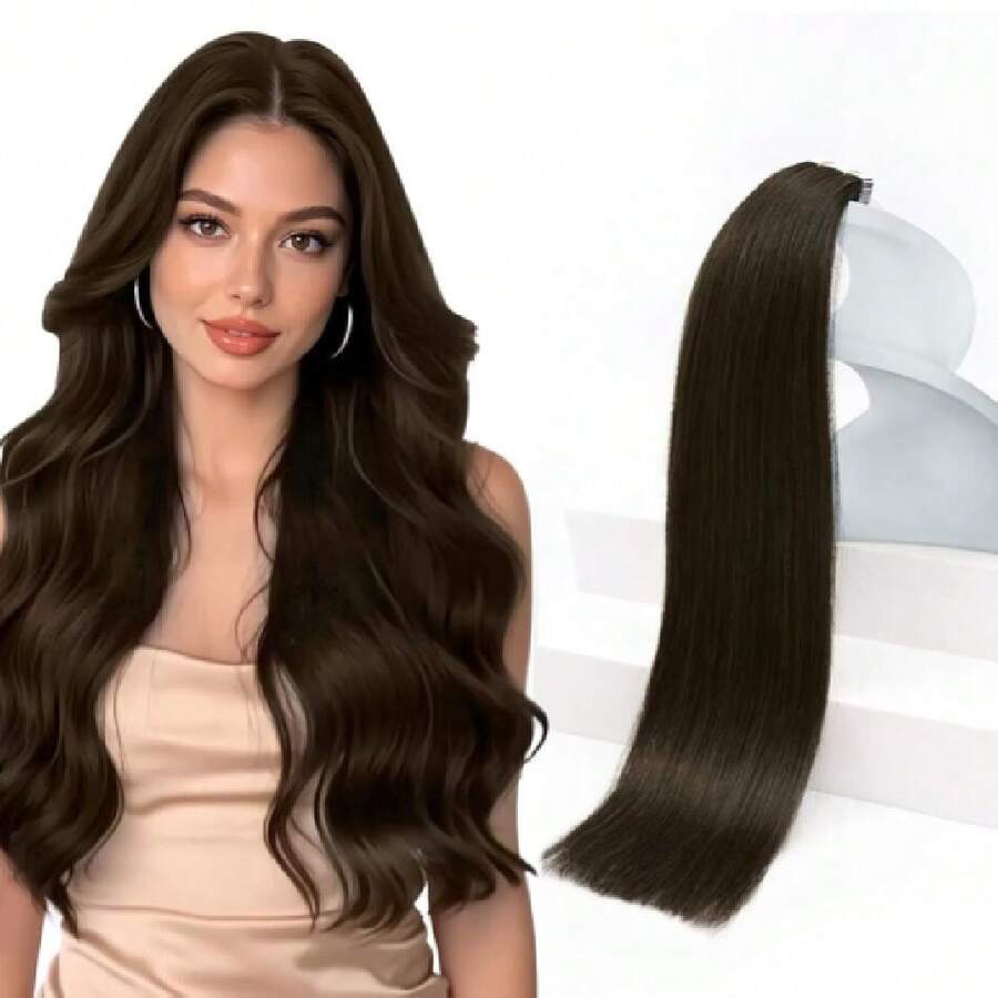 Tape In Hair Extensions,Dark Brown Tape In Hair Extensions Human Hair Invisible Remy Human Hair Tape In Extensions 20 Inch 20Pcs,38531596 - Chocolate Brown - View 1