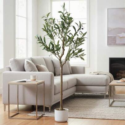 Künstlicher Olivenbaum im Topf (60/120/135/150/160 cm hoch), künstliche Olivenpflanze mit natürlichen Blättern und Früchten, dekorative Zimmerpflanze für Büro, Zuhause, Schlafzimmer, moderne Landhaus- und Eingangsbereichsdekoration