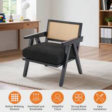 Silla de acento moderno de mediados del siglo con respaldo de ratán y cojín de lino grueso, marco de madera, sillas de salón tapiceadas Silla de lectura para dormitorio Sunroom - Gris - Ver 3