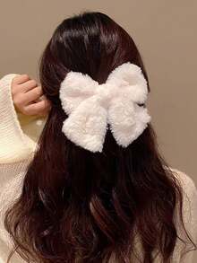 2个超大号毛绒蝴蝶结发夹，优雅女士发饰