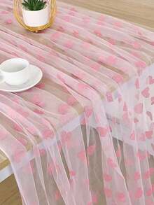 1pc Red Heart-Shaped Mesh Table Runner, Heart Design Wedding Table Decor, Transparent Heart Pattern Party Table Runner, Decorative Fabric Suitable Wedding, Birthday, Anniversary, Bridal Shower, Valentine's Day And Other Occasions - Nhiều màu - Xem 10