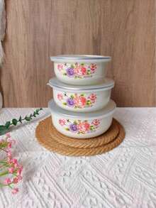 1 Set Multi-Color Enamel Sealed Container Set, Provides 10/12/14/16/18 Storage Capacity Bowls For Preserving Fruits And Vegetables, Multi-Purpose Food Storage, Round Lid, Dishwasher Lunch Box, Fashionable Enamel Bowls With Lids, Soup Bowl, Salad Bowl, Enamel Fridge Container For School, Camping, Portable Picnic And Office, Round Lunch Box - Multicolor Fresh-keeping Bowl - View 8