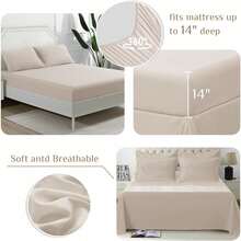 Queen Comforter Set 7 Pieces - Beige Bed In A Bag Ultra-Soft - Goose Down Alternative - Premium 1800 Series With Comforter, Sheets, Shams & Pillowcases - Màu be - Xem 7