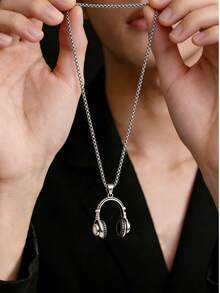 摇滚音乐耳机吊坠项链配饰，欧美流行男士钛钢长款毛衣，嘻哈风格 - 彩色 - 查看 7