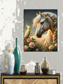 Kits de arte de diamante con diseño de pájaro para adultos, kits de pintura de diamante redonda con diseño de caballo para principiantes, pintura de diamante 5D DIY de perforación completa con gemas para decoración de pared del hogar - Multicolor - Ver 4