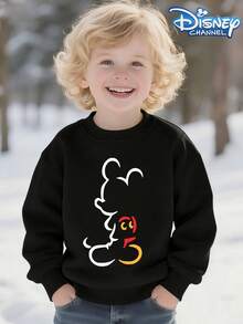 Disney Character Mickey Mouse Patterned Crewneck Casual Sweatshirt For Spring And Autumn, Suitable For Both Boys And Girls, Perfect For Holiday Parties, Gatherings, Outdoor Activities, And Everyday Casual Wear. - màu đen - Xem 1