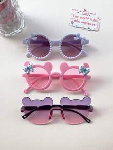 3/6 piezas Gafas de sol infantiles lindas con diseño de oso de dos colores, orejas de oso de peluche, forma de corazón, orejas de gato para niños - Multicolor - Ver 7