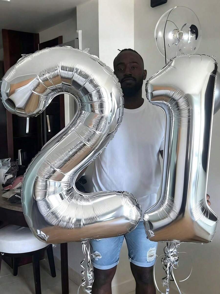 一套40英寸银色数字铝箔气球，大型铝箔数字气球，适用于派对装饰，例如生日派对、周年纪念派对等。 - 銀色 - 查看 1