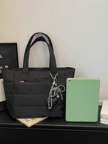 Nuevo bolso de mano blanco clásico y multifuncional de moda, diseño simple, detalles acolchados, diseño de asa superior dual para hombro, bolso de hombro elegante para damas, adecuado para n - Negro 3 - Ver 5