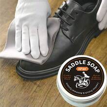 鞋蜡清洁套装（含抛光海绵）皮革清洁保养油，适用于皮夹克、鞋子、包袋、皮沙发，去除污渍，快速抛光滋养，颜色无限 - 60ml鋁盒馬鞍皂+手柄海綿 - 查看 6