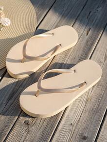 女士休闲厚底人字拖，舒适软底室内拖鞋，适合沙滩、游泳、户外活动 - 卡其色 - 查看 6