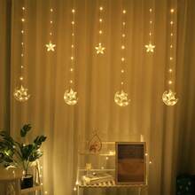 2m/6.56ft Inch Ramadan Star Moon LED Curtain Decoration Light String | Suitable For Ramadan, Valentine's Day, New Year, Cafes, Bedroom Walls, Wedding Parties, Room Window Decoration - Battery Powered, Battery Free - Multicolor - View 9