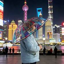 High-Quality Japanese Style Stained Glass Window Floral Transparent Automatic Folding Umbrella For Students - Multicolor - View 1