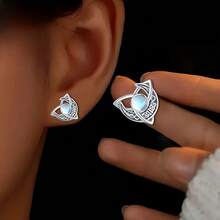 1 Pair S925 Sterling Silver Elegant Vintage Bohemian Crescent Moon Celtic Knot Moonstone Stud Earrings, Casual Fashionable Daily Wear Earrings, Birthday Gift, Sexy Earrings, Perfect For Gifting