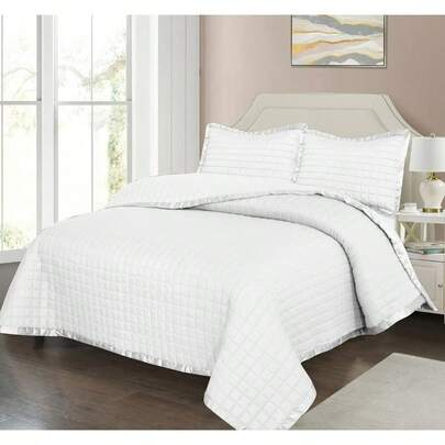 3-Piece Quilted Bedspread Set – Osca Reversible Embossed Comforter With Soft Microfiber Cover & 100% Cotton Filling, Lightweight All-Season Quilt Bedding Set For Bedroom, Guest Room & Home Décor (Bedspread + 2 Pillow Shams)