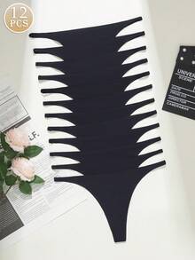 Bộ 12 chiếc quần lót bikini dây mảnh gợi cảm không đường may, chất liệu lụa băng mềm mại, thích hợp cho bãi biển, ngày Valentine, Giáng sinh và các bữa tiệc. - màu đen - Xem 1