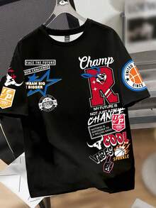 这款夏季黑色T恤采用Kuroshibo设计的酷炫黑白动漫印花图案，时尚独特。其百搭的款式和实用性使其成为馈赠亲朋好友的绝佳惊喜礼物。 - 黑色 - 查看 1