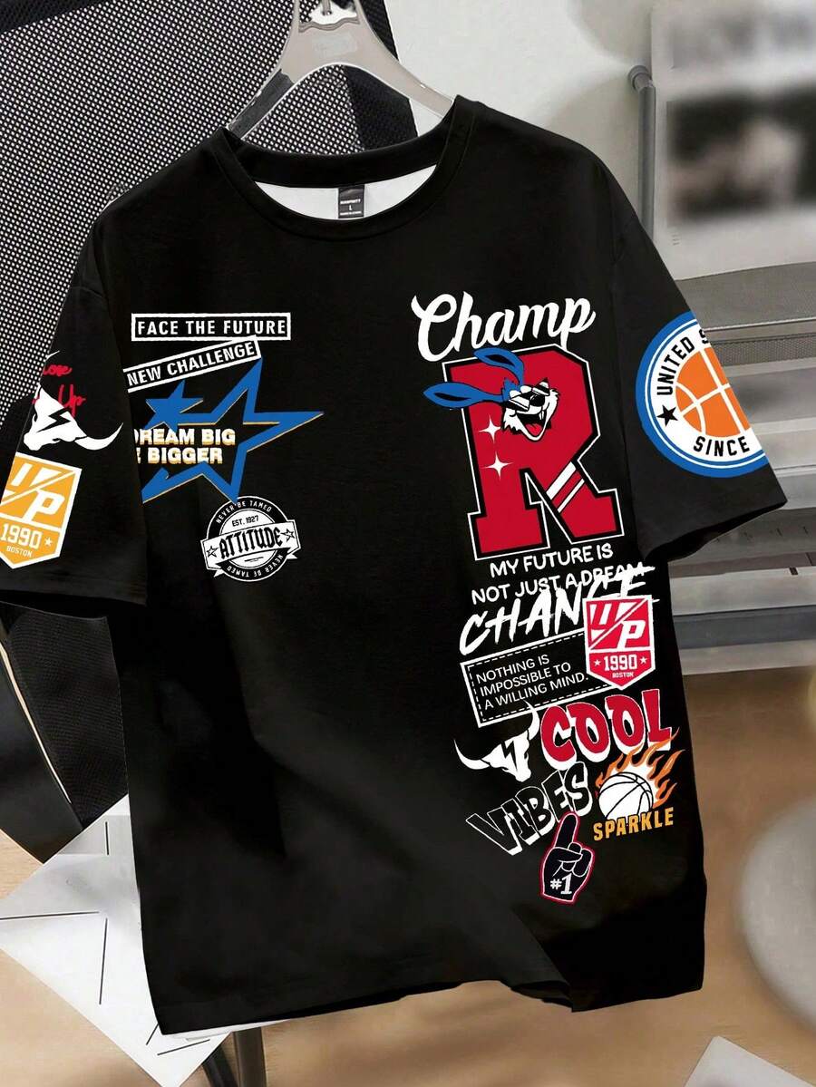 这款夏季黑色T恤采用Kuroshibo设计的酷炫黑白动漫印花图案，时尚独特。其百搭的款式和实用性使其成为馈赠亲朋好友的绝佳惊喜礼物。 - 黑色 - 查看 1