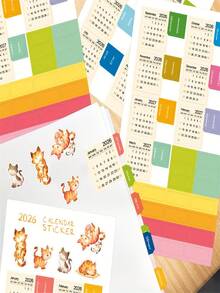 两张猫咪主题的2026-2027年月度计划贴纸，索引标签，18个月自粘便签，计划贴纸，日记分隔页，相册装饰贴纸，完美的节日礼物 - 彩色 - 查看 4