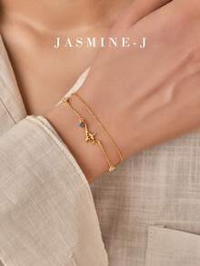 1pc S925 Sterling Silver Lamp Bracelet, Gold-Plated, Inlaid With Cubic Zirconia, Multi-Layered, Simple, Unique, And Versatile Jewelry, Sterling Silver Women's Bracelet, Suitable For Everyday Wear, A Perfect Gift For Her. - Multicolor - View 9