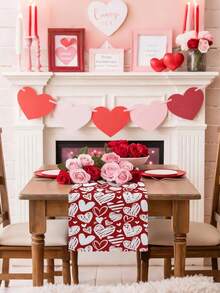1Pc 13 X 72 Inch Heart-Patterned Polyester Valentine's Day Decorative Table Runner, A Romantic Valentine's Day Decoration In White, Pink, And Red With A "LOVE" Pattern, Stain-Resistant And Heat-Insulating, Perfect For Valentine's Day Parties, Romantic Weddings, And Gatherings With Friends; A Versatile Table Runner Suitable For All Seasons. - 彩色 - 查看 3
