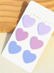 3对亚克力心形耳环，浅紫色、紫色、浅蓝色，浪漫节日氛围，适合情人节 - 彩色 - 查看 3
