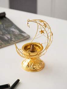 1pc Moon Shaped Metal Incense Burner, Black & Gold, Minimalist Modern Style, Luxury Style Incense Holder, Middle Eastern Arabic Incense Burner, Suitable For Home, Living Room, Office, Hotel, Holiday Decor - Multicolor - View 17