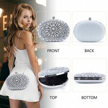Women's Clutch Bag For Parties, Silver Glitter, Handbag, Wedding - Y1007 - View 6