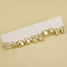 Set de 5 a 40 pares de pendientes chapados en oro con diferentes formas de animales, estrellas de mar, conchas, flores, mariposas, ositos pequeños, adecuados para el uso diario de todas las niñas - #5 Dorado - Ver 19
