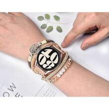 Boho Leather Bracelet For Samsung Galaxy Watch 8/7/6/5/4 Band 40mm 44mm Women, 20mm Handmade Multilayer Beaded Watch Bands For Watch 8 6 Classic 43mm/Watch 5 Pro/Watch4 Classic 42mm/Galaxy Active 2 - 生命之樹-金 - 查看 5